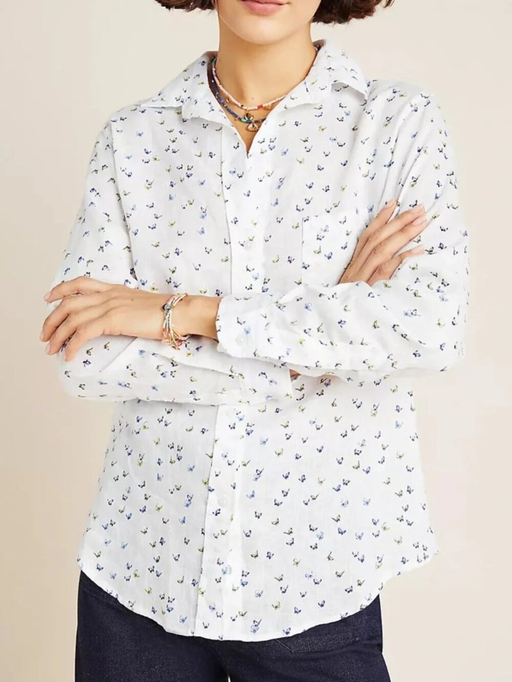 Grayson Shirt Women's 02 White Butterfly The Hero Long Sleeve Button Up Linen